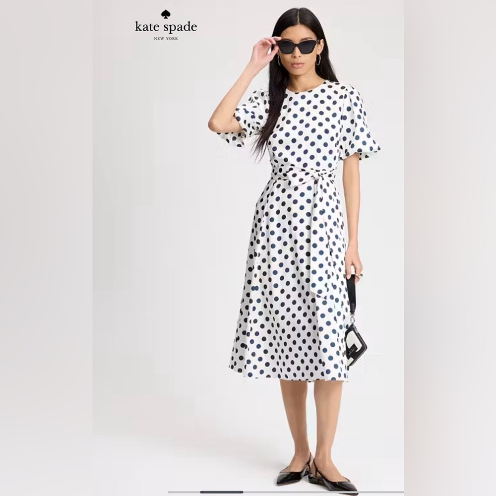 Kate Spade Breezy Dot Matinee Dress Polka Dot Midi NWT Size 8